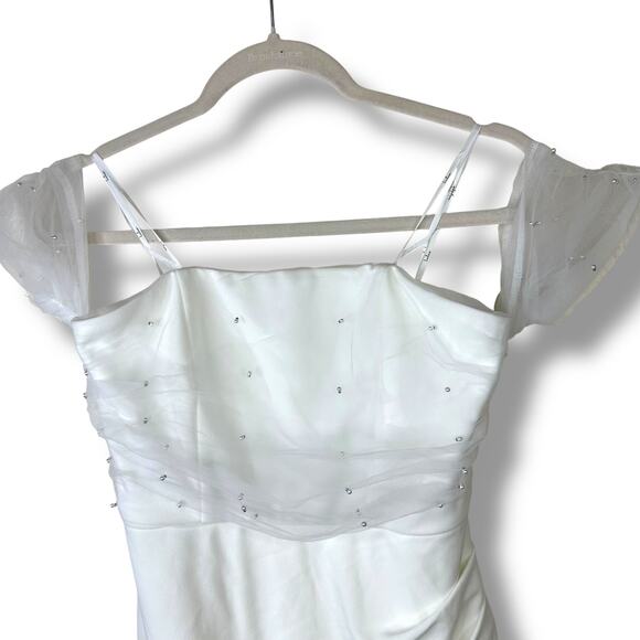 Lulus NWT Profound Glamour Ivory White Pearl Off-the-Shoulder Tulip Maxi Dress - Picture 6 of 11